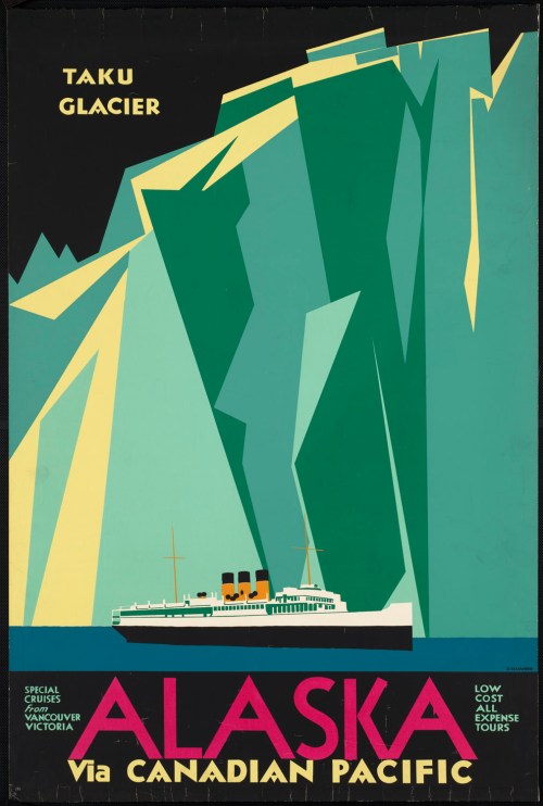 vintage cruise Alaska and Taku Glacier travel poster 