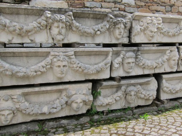 Stack of mask blocks - Aphrodisias, Turkey