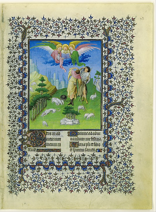 Annunciation to the Shepherd from "The Belles Heures of Jean de France, Duc de Berry", ca. 1405-1409, Paris, France. (Photo: The Cloisters Collection)