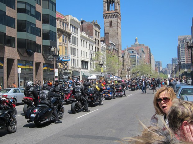 memorial bikers, Boston marathon finish line