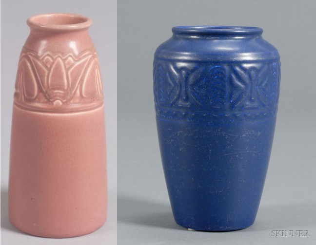 Pink and Blue Rookwood Pottery vase samples