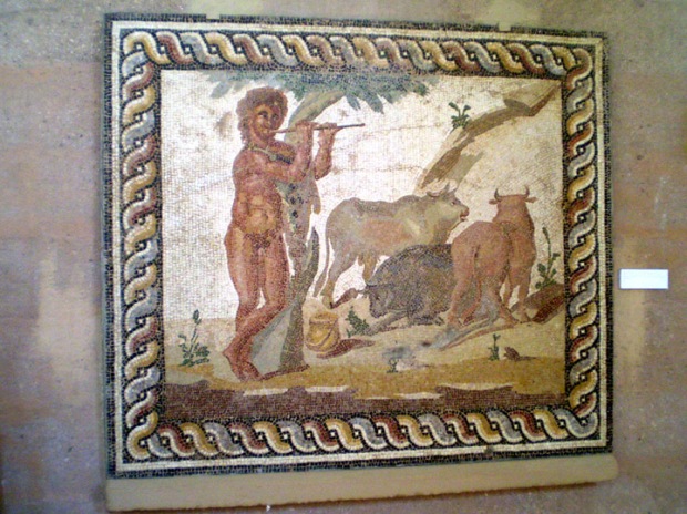 Roman mosaic copy of a Greek Bucolic country scene, Corinth Museum