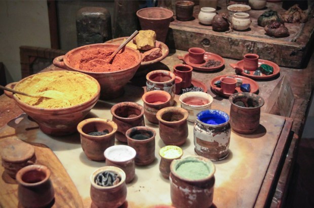 Raw pigments and paint making display at the Rembrandt House, Amsterdam 