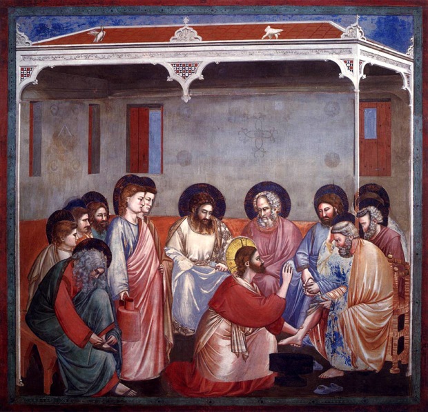 Giotto di Bondone, "Scenes from the Life of Christ: 14. Washing of Feet", 1304-1306, Scrovegni Chapel, Padua