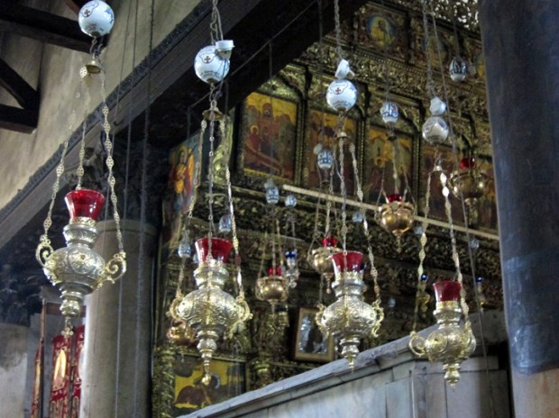 Lamps and icons in the Church of the Nativity, Bethlehem