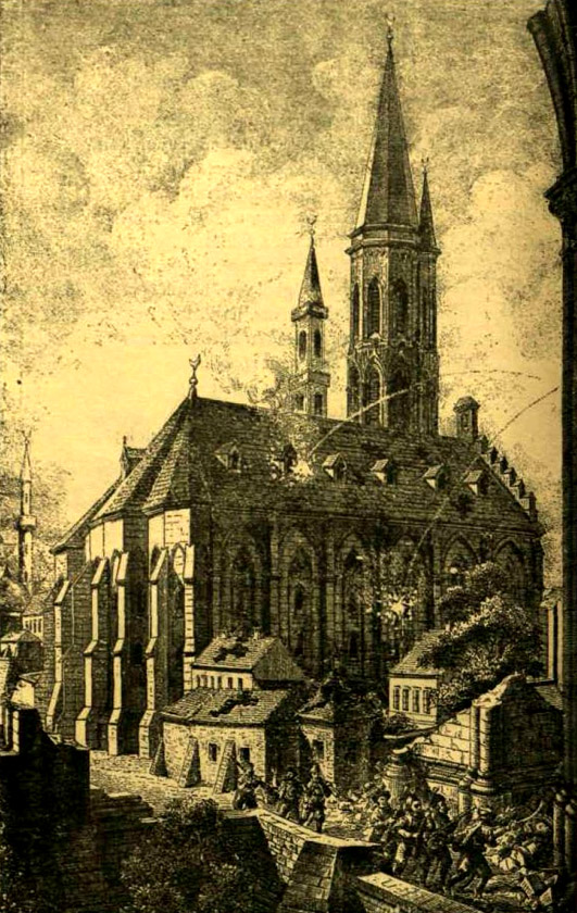 Drawing from 1686 showing the Matthias Church in use as a mosque.