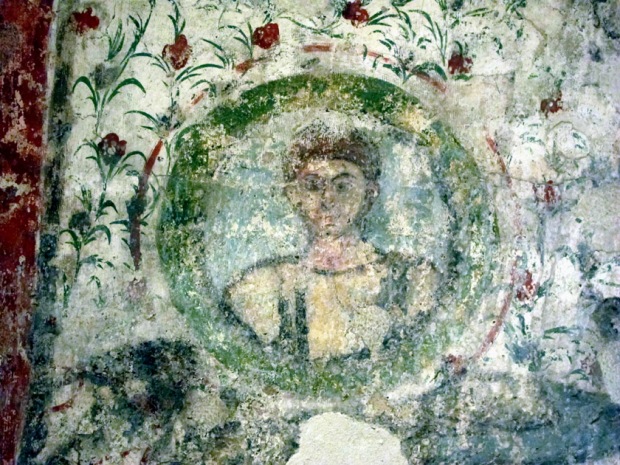 Detail of an unidentified man on the ceiling in the Saints Peter and Paul Burial Chamber